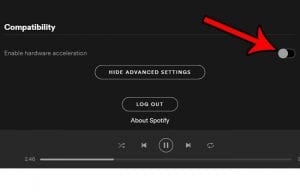 how to enable or disable hardware acceleration in spotify