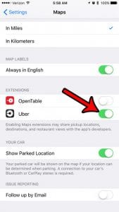 how to turn on maps extensions on the iphone 7