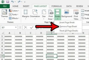 how to remove a vertical page break in excel 2013