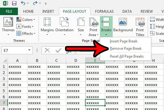 how to remove a vertical page break in excel 2013