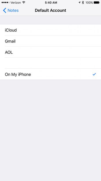 how to change the default notes account on an iphone 7