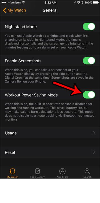 how to enable workout power saving mode on the apple watch