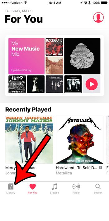 open the library tab in the music app