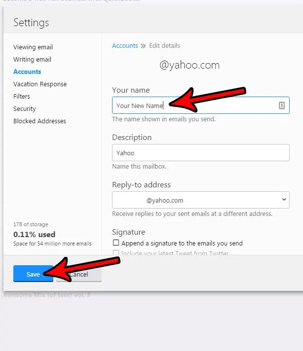 how to change the from name in yahoo mail