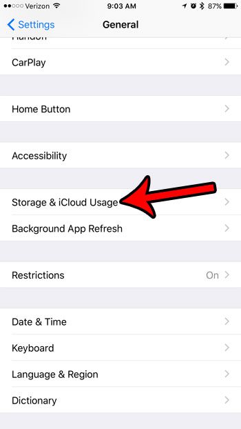 open the storage and icloud usage menu