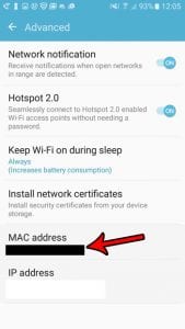 how to find the mac address on samsung galaxy on5