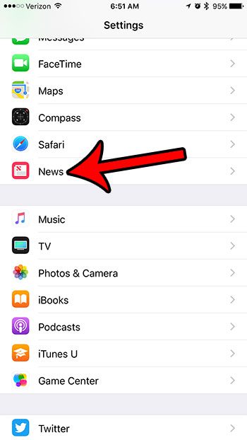 open the iphone news settings menu