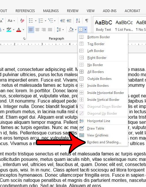 open the borders and shading menu in word 2013