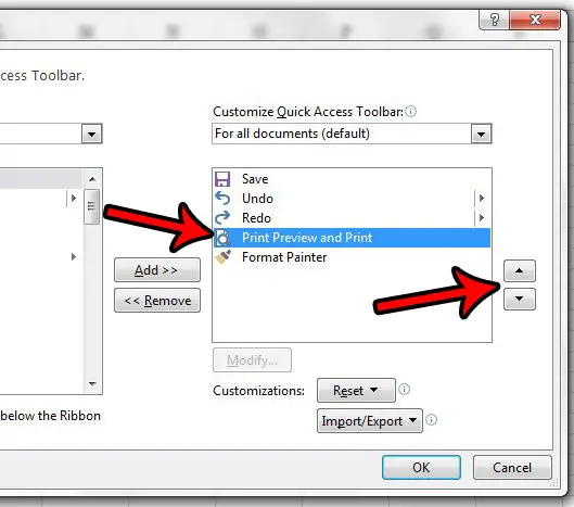 how to change order of quick access toolbar in excel 2013