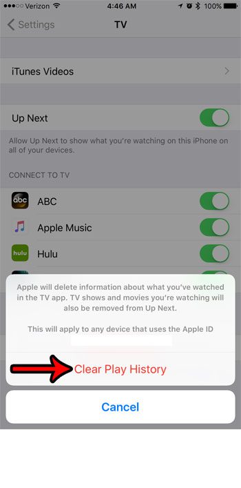 how to clear play history in the iphone 7 tv app
