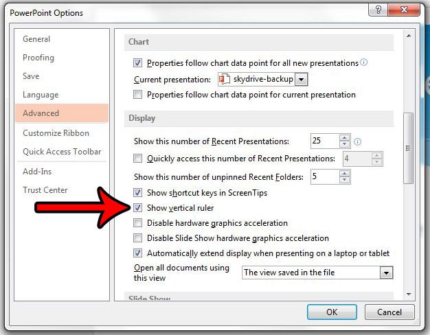 how to show the vertical ruler in powerpoint 2013