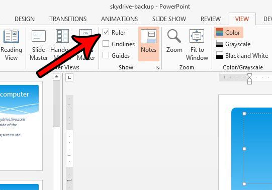 toggle ruler display in powerpoint 2013