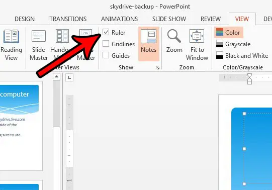 toggle ruler display in powerpoint 2013