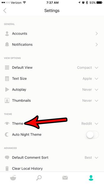 select theme for reddit iphone app