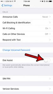 how to turn off dial assist on an iphone 7