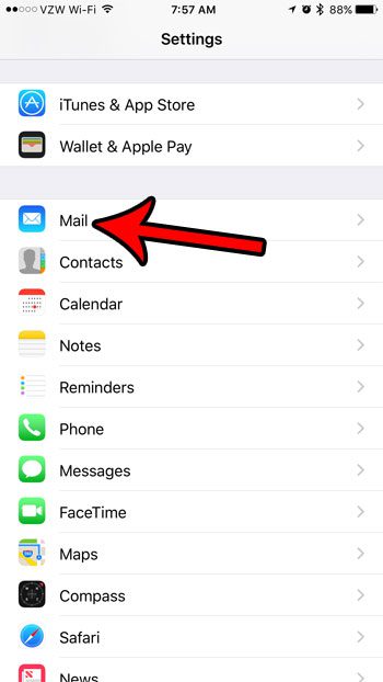 open the iphone mail settings