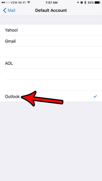 how to set the default email account in ios 10