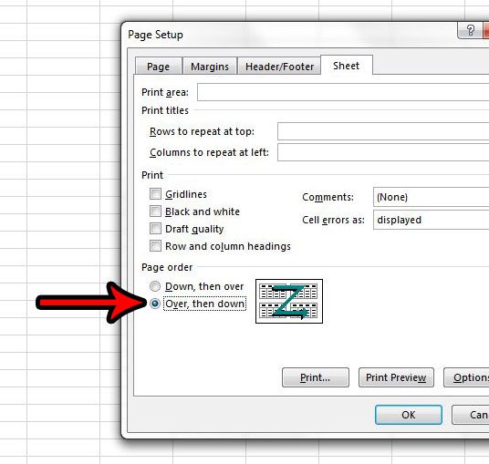 how to change page order in excel 2013