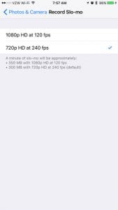 how to change slo-mo recording settings iphone 7