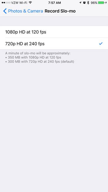 how to change slo-mo recording settings iphone 7