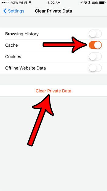 how clear cache firefox iphone