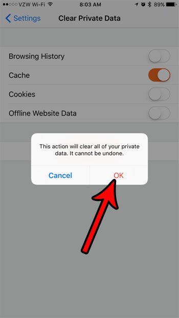 delete firefox cache on iphone