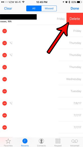 how to delete call iphone 7