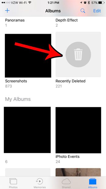 select the recently deleted album in the photos app