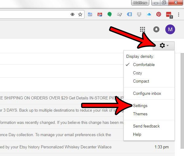 open the gmail settings menu