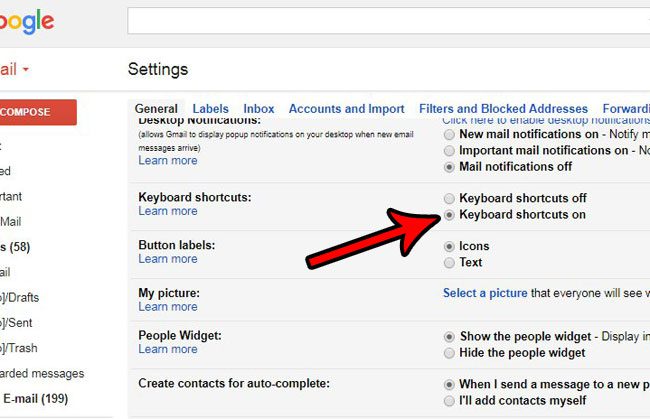 how to turn on keyboard shortcuts in gmail