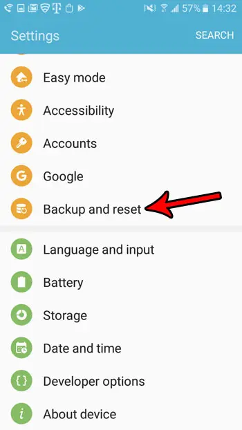 select the backup and reset option