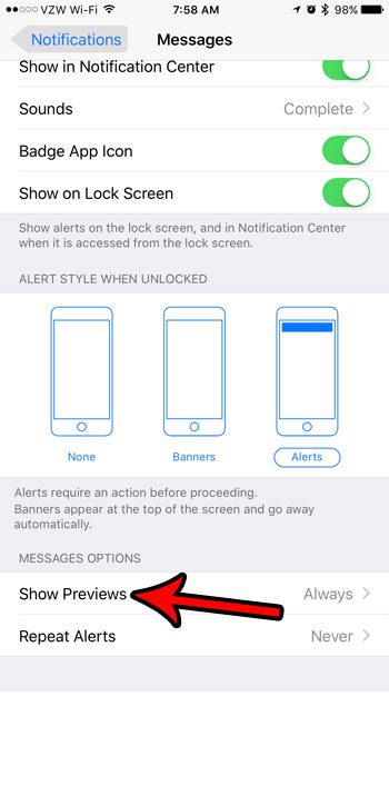 how to turn off text message previews
