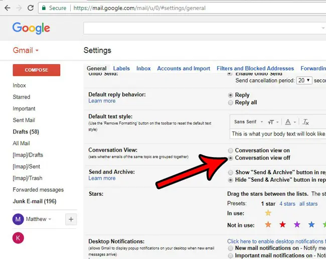 how to turn off conversations in gmail