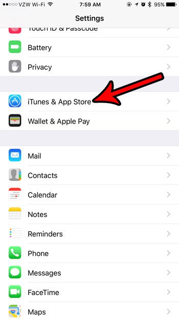 open the itunes and app store menu on iphone