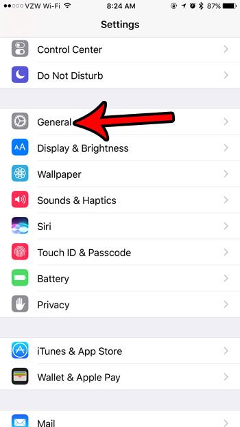 open the iphone general menu