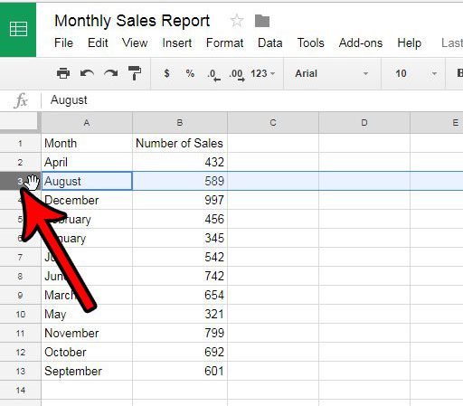 select a row in google sheets