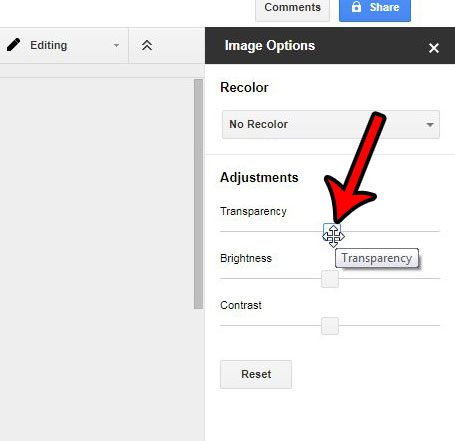 how to change image transparency in google docs