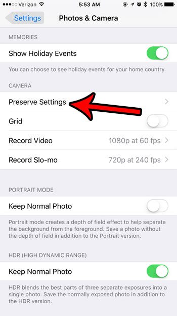 preserve iphone camera settings