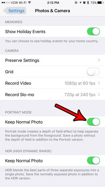 how keep normal photo portrait mode on iphone 7