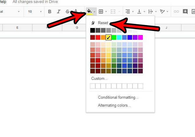 how to remove cell shading in google sheets