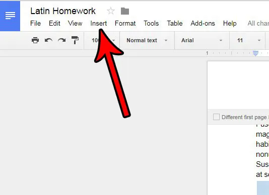 google docs insert menu