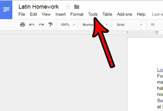 click tools in google docs