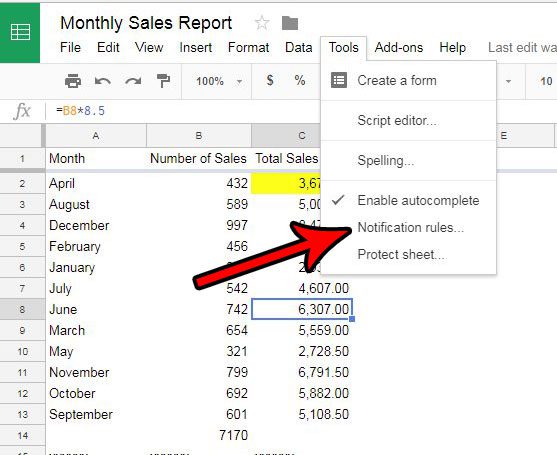 google sheets notification rules