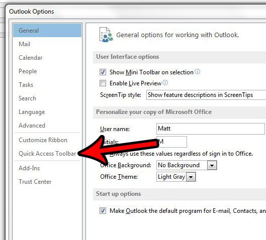 quick access toolbar settings