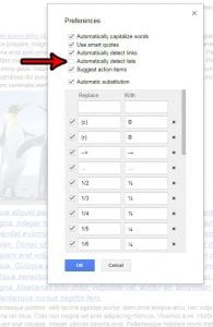 how to stop automatic list detection in google docs