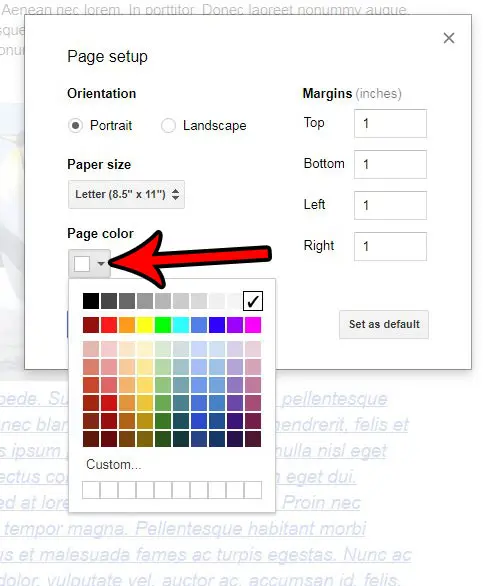 how to change page color in google docs