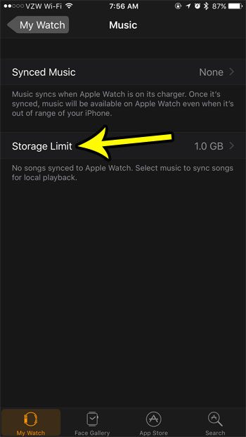 select the storage limit option