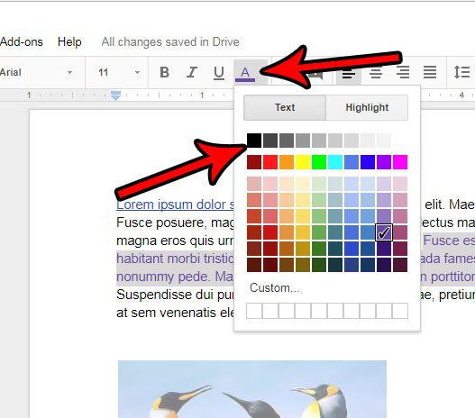 how to delete custom colors in Google Docs