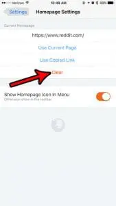 how to clear your homepage in firefox on an iphone