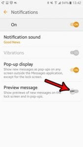 how to disable text message previews in android marshmallow